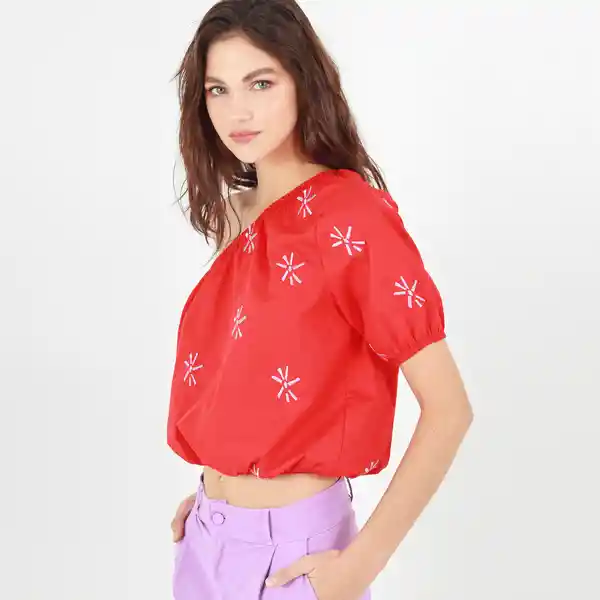 Blusa Cuello Asimétrico Manga Corta Rojo Talla L 696470