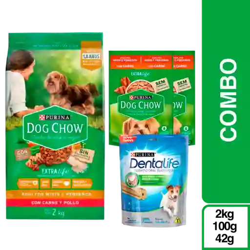 Combo Dog Chow Minis y Pequeños + Dentalife + Dog Chow Humedo