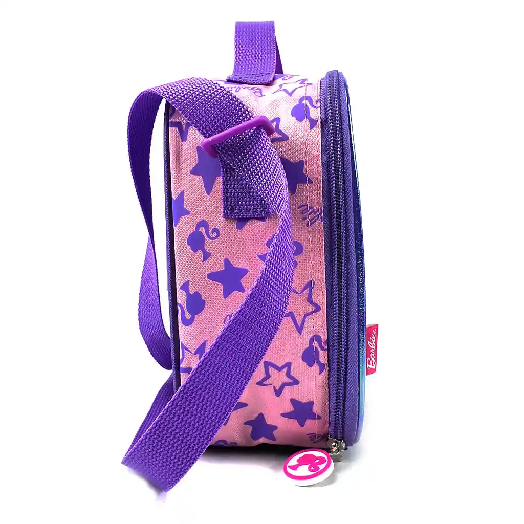 Lonchera Barbie Para Niña Fondo Morado, Rosado, Verde Y Fucsia