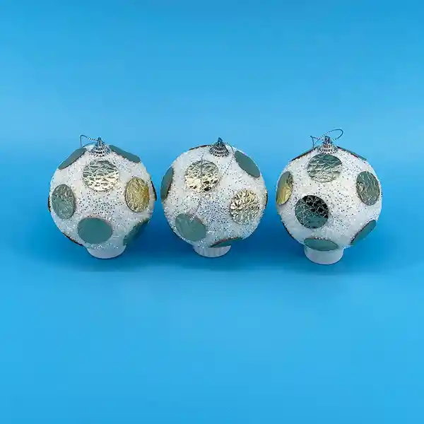 Bola de Navidad Blanca Lunares Dorados 8 cm