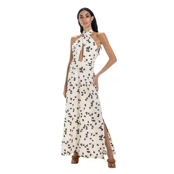 Vestido Estampado Largo Iris Beige Talla M