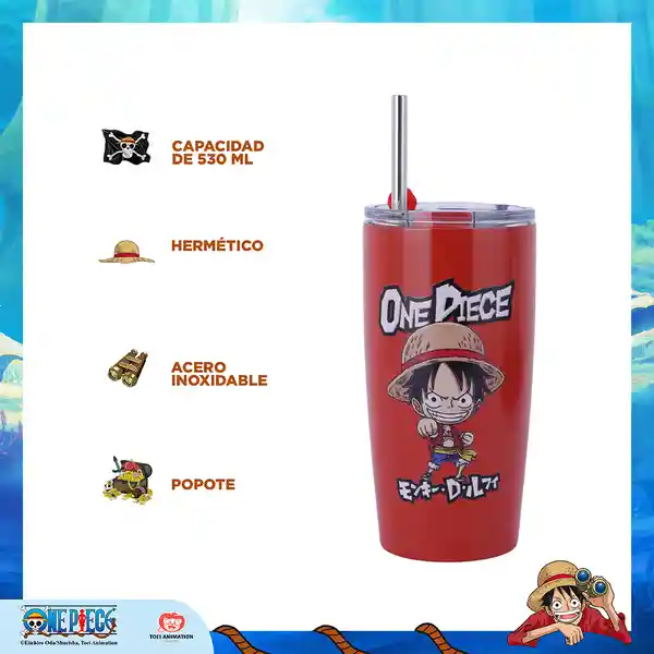 Vaso Acero Con Pitillo Rojo Serie Clásica One Piece Rojo Miniso