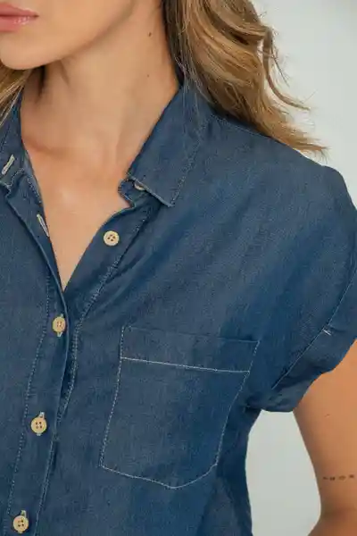 Camisa Tencel Manga Corta Color Azul Oscuro Talla XL Ragged