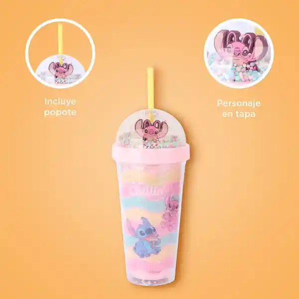 Vaso Plástico Con Pitillo Lilo & Stitch Ángel 420 mL Miniso