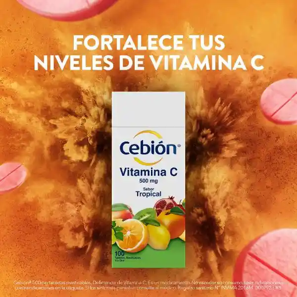 Cebión tabletas Masticables de Vitamina C Tropical X 100