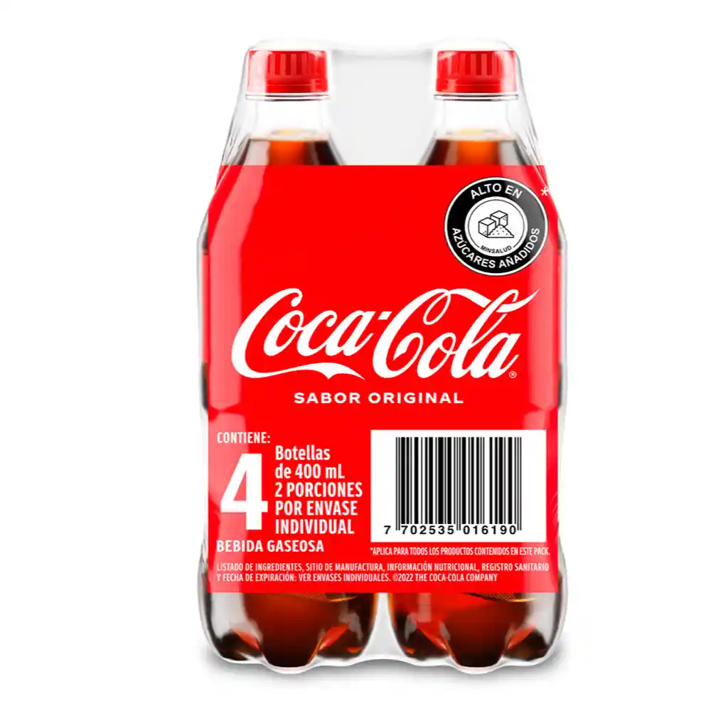 Gaseosa Coca-Cola Sabor Original 400ML x 4 Unds