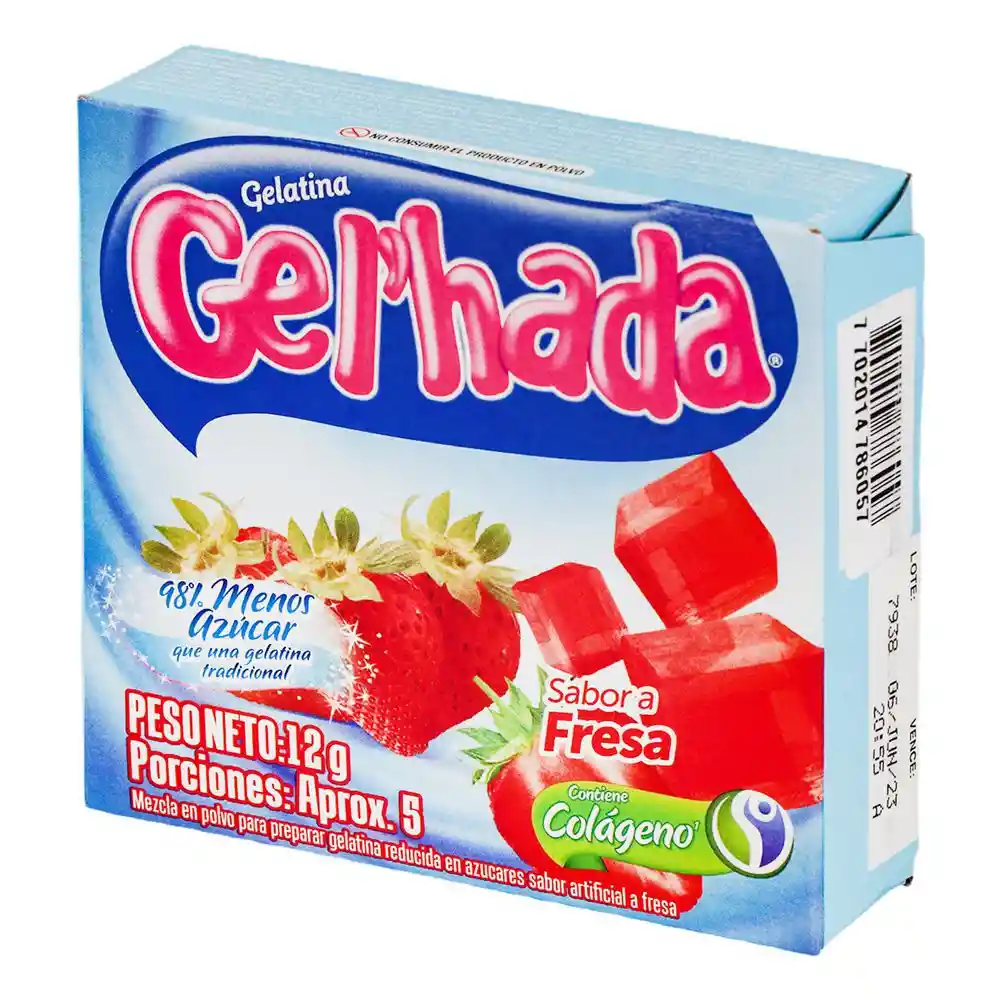 Gelhada Gelatina en Polvo Sabor a Fresa Reducida en Azúcar 