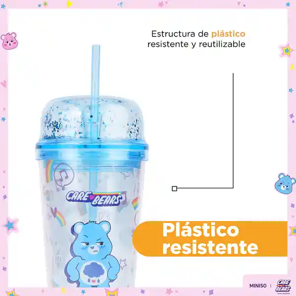 Vaso de Plástico de Doble Pared Con Pitillo Azul Miniso