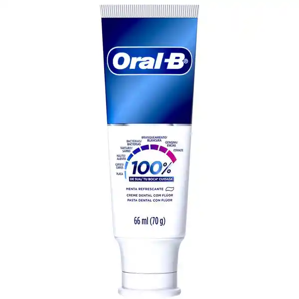 Crema Dental Oral-B 100% De Tu Boca* Cuidada Encías más Saludables en 2 semanas Combate la formación de caries desde la raíz 66ml