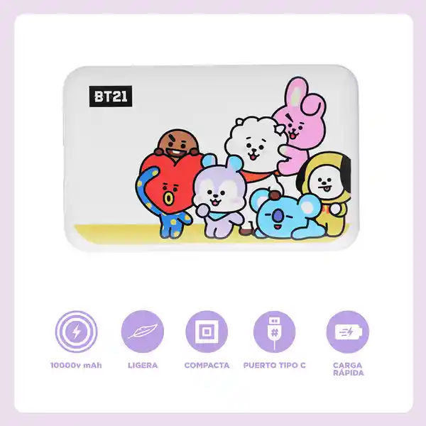 Batería de Respaldo 10000 Mah Little Ones Negro Bt21 Miniso