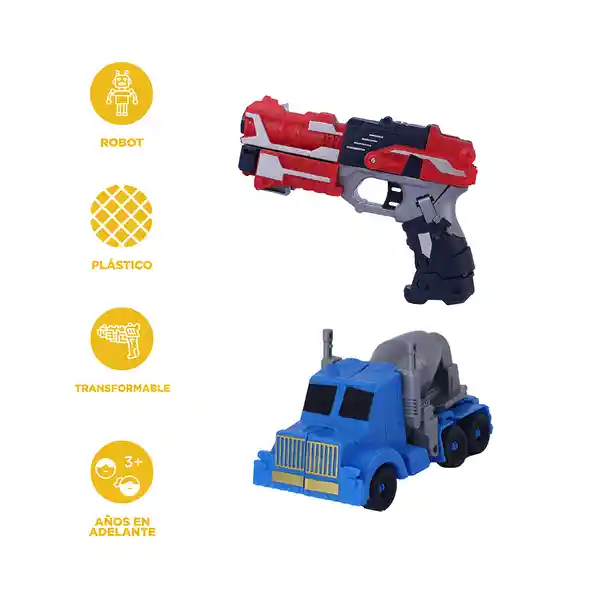 Robot Transformable y Pistola Azul y Rojo Serie Miniso