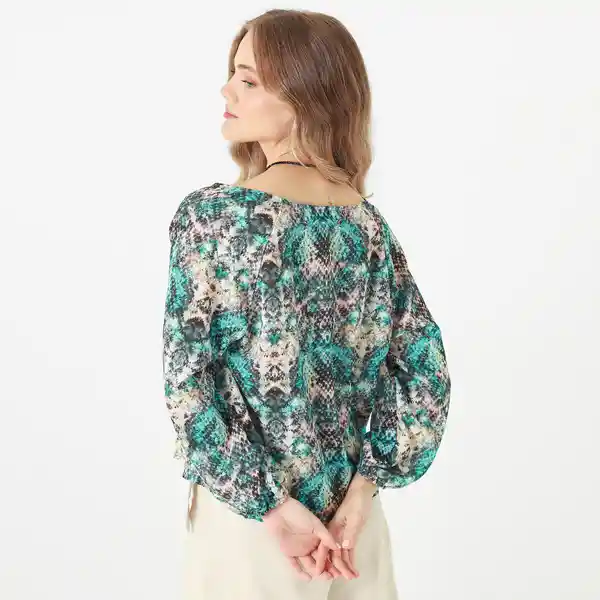 Blusa Cuello V Manga 3/4 Multicolor Talla S 694674