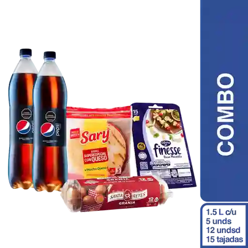 Combo Pepsi Sin Azúcar 2 Und + Huevos 12 Und + Arepas + Queso