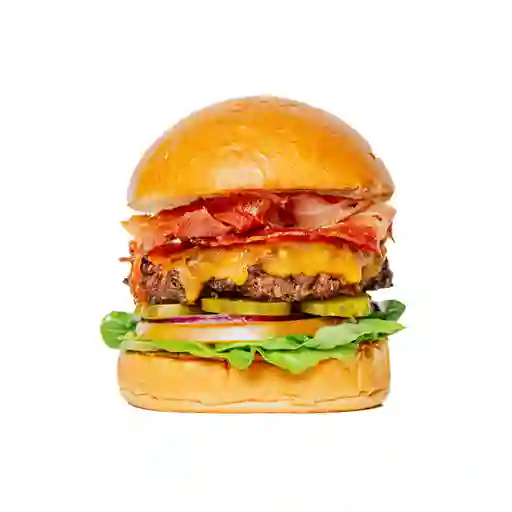 Hamburguesa Queso, Tocineta y Pepinillos