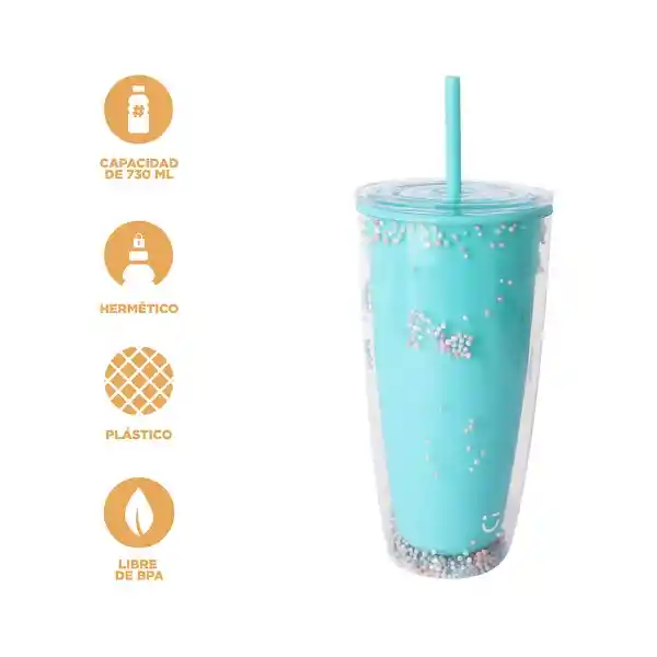 Vaso Plástico de Doble Pared Verde 730 mL Serie Miniso