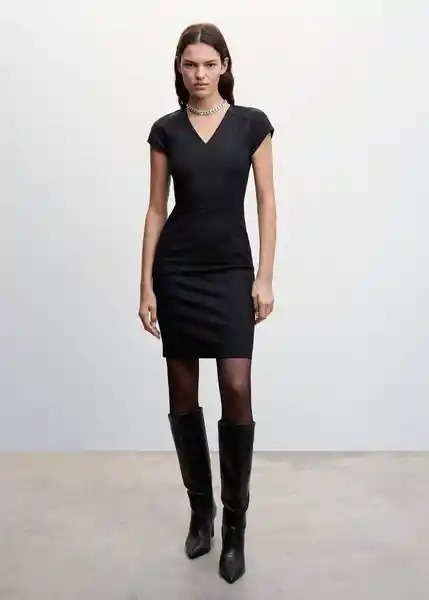 Vestido Cofi Negro Talla 18 Mujer Mango