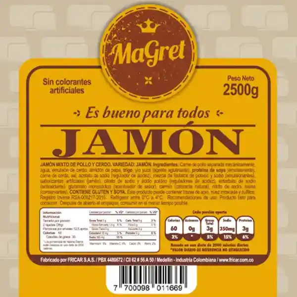Jamón sanduche - magret 2500gr