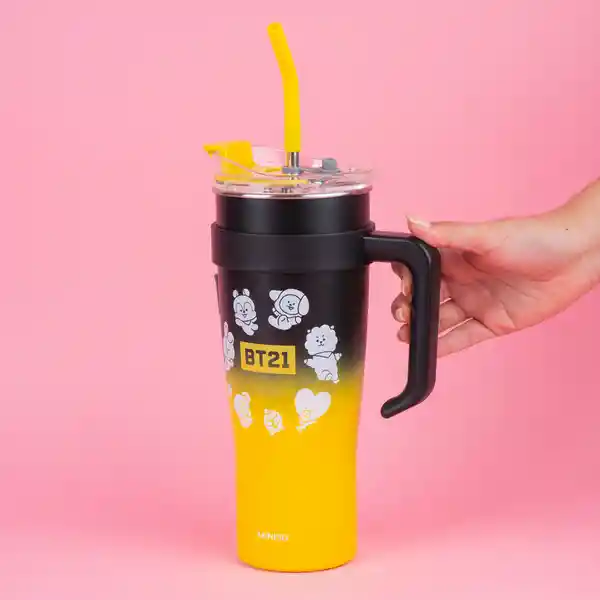 Vaso de De Pared Simple Con Asa Serie Bt21 Amarillo Miniso