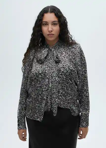 Blusa Leopard Negro Talla XS Mujer Mango