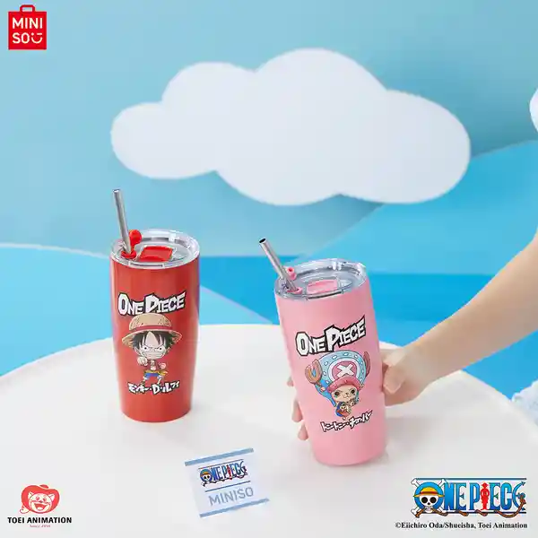 Vaso Acero Con Pitillo Rosa Serie Clásica One Piece Rosa Miniso