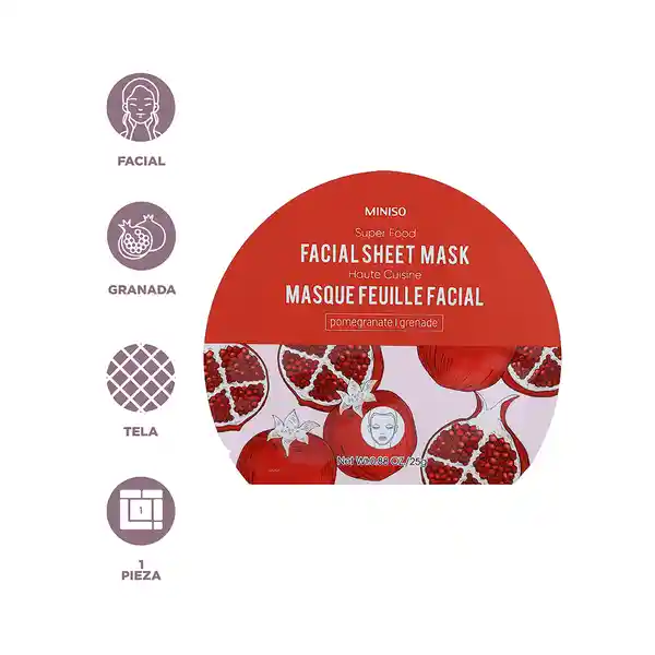 Mascarilla Facial Sheet Mask Serie Super Food Granada Miniso