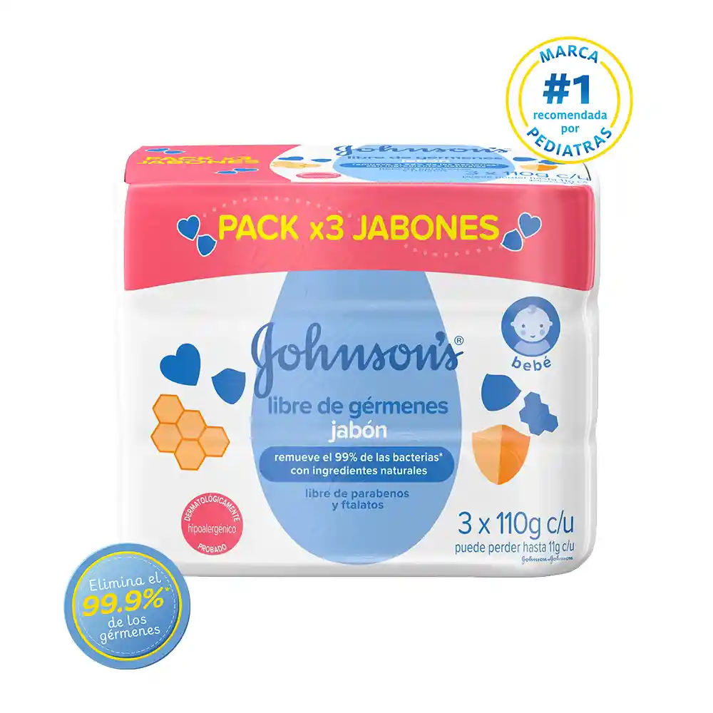 Johnson's Baby Jabón Cremoso en Barra Libre de Gérmenes