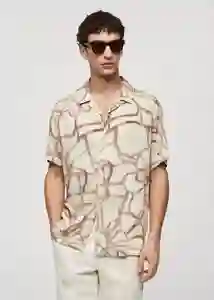 Camisa Mauib Beige Talla L Hombre Mango