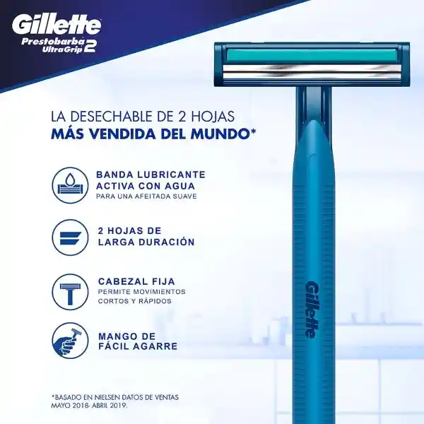 Gillette Cuchilla de Afeitar Prestobarba Ultragrip 2 Desechable