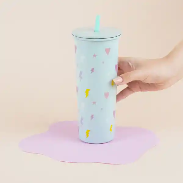 Vaso de Acero Inoxidable Con Pitillo Menta 800 mL Miniso
