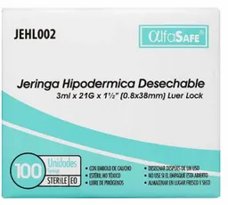 Alfa Safe Unidad Jeringa Hipodérmica Desechable x20ml