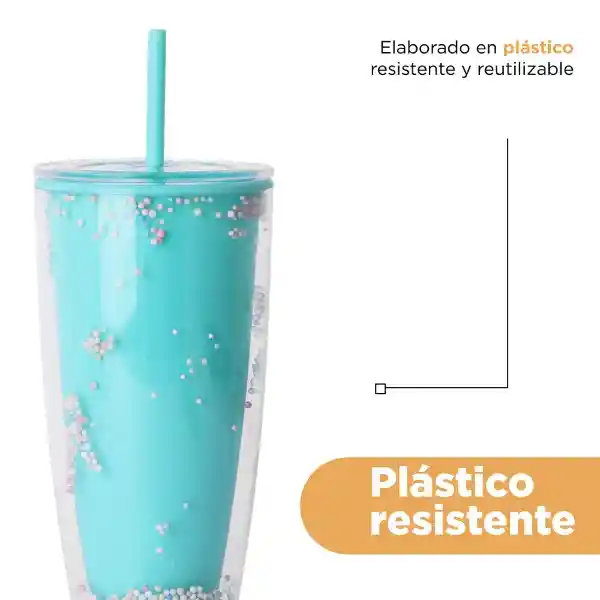 Vaso Plástico de Doble Pared Verde 730 mL Serie Miniso