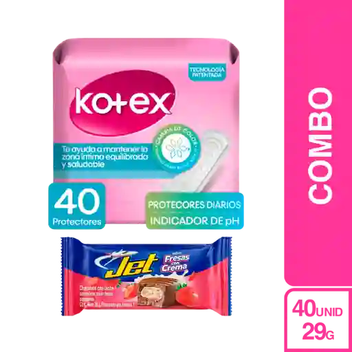 Combo Jet Fresas Con Crema + Protectores Kotex Cuidado Diario