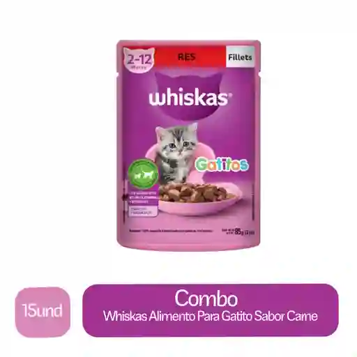 15 x Whiskas Alimento Para Gatito Sabor Carne