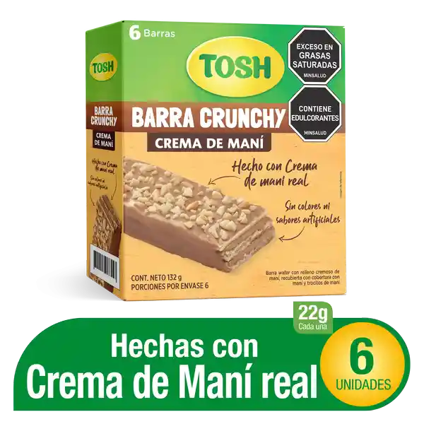 Tosh Barra Wafer Crema Maní Crunch 6 x 22 g 