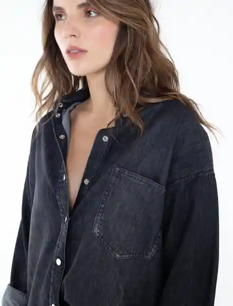 Camisa de Botones Denim Negro Ultra Oscuro Talla S Naf Naf