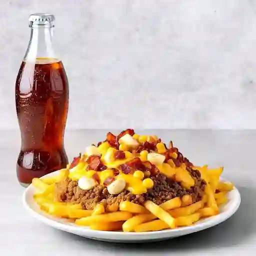 Salchipapa mixta pers + gaseosa 250ml