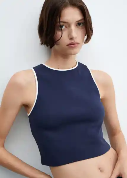 Top Contrast-H Mujer Navy Talla M Mango