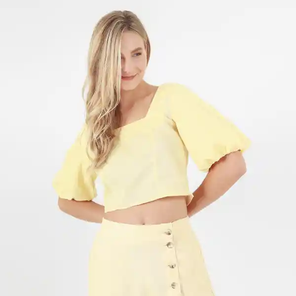 Blusa Cuello u Manga al Codo Amarillo Talla S 713184
