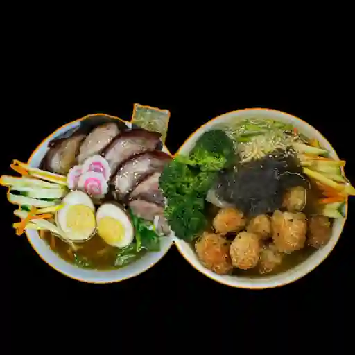 X2 ramen de chashu + ramen vegetariano