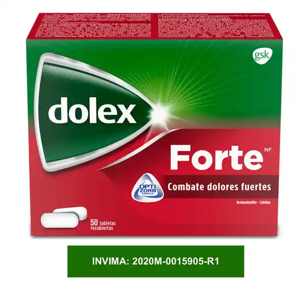 Dolex Acetaminofen Forte Alivio del dolor fuerte Rápida absorción x 50