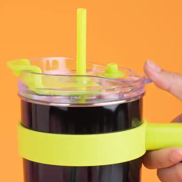 Vaso de Acero Con Pitillo Menta y Negro y Verde 1600 mL Miniso