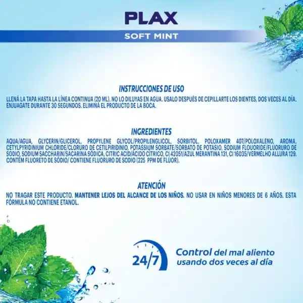 Colgate Enjuague Bucal Plax Soft Mint