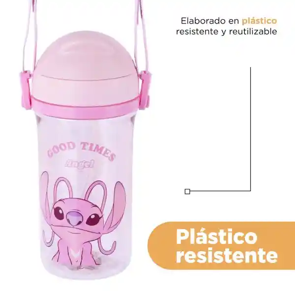 Vaso Plástico Pitillo y Correa Lilo & Stitch Ángel 400 mL Miniso