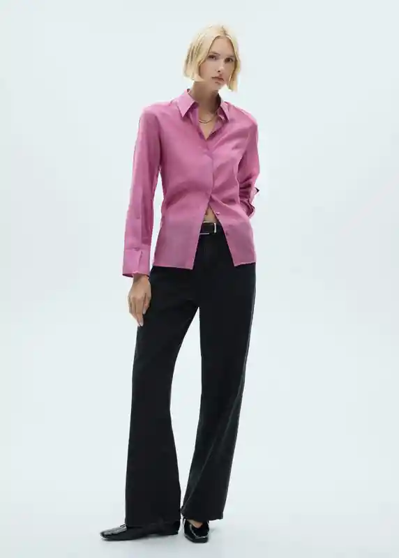 Camisa Contra Rosa Talla M Mujer Mango