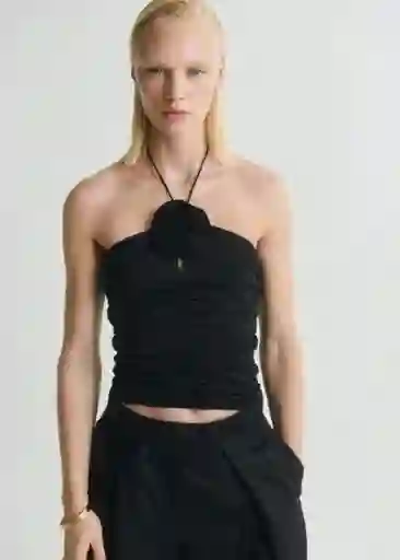 Top Sage Negro Talla S Mujer Mango