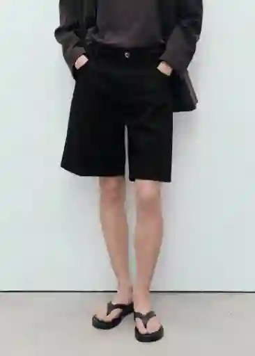 Bermuda Camilla Tejano Negro Talla 36 Mujer Mango
