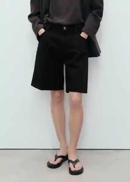 Bermuda Camilla Tejano Negro Talla 36 Mujer Mango
