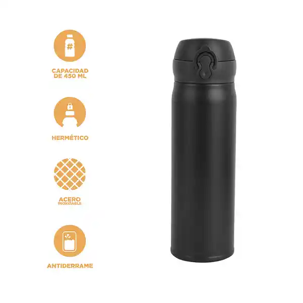 Termo Clásico Con Tapa Abatible Automática Negro 450 mL Miniso