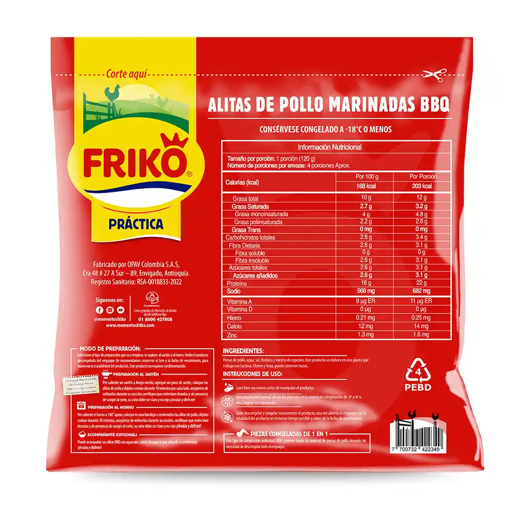 Alitas bbq congelada marinada en bolsa friko 