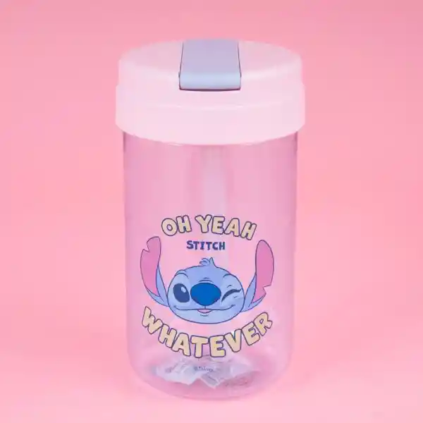 Vaso Plástico Tapa Abatible Disney Stitch Azul 500 mL Miniso